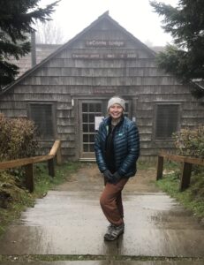 Samantha in front of LeConte Lodge Dining Hall