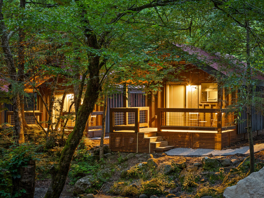 Cozy Roamstead cabins await during our Cascades and Canopies: A Smoky Mountain Experience trip.