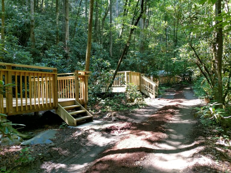 Smoky Mountains Wilderness Basecamp tent platforms on our Adult Summer Camp