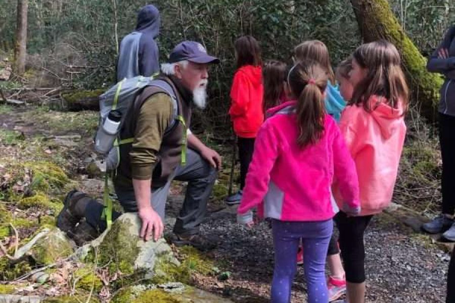 Scout Group. Children on the trail with Ken